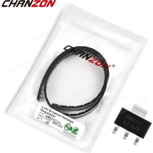 50Pcs AMS1117-3.3 SOT-223 Low Dropout Voltage Regulator Transistor Bipolar Junction BJT Triode Tube Fets SMD Integrated Circuits