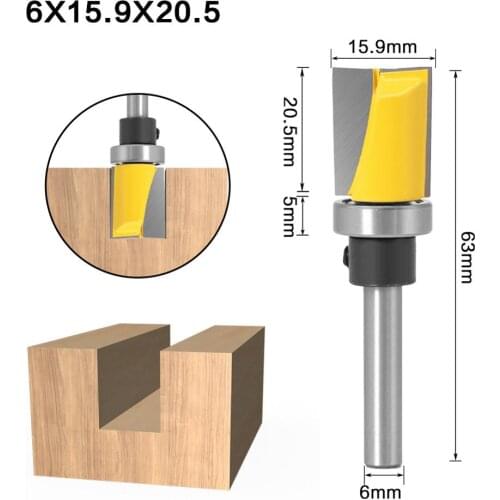 15.9mm Diameter Flush Trim Router Bit with Bearing 6mm Shank Clean Bottom Woodworking Milling Cutter