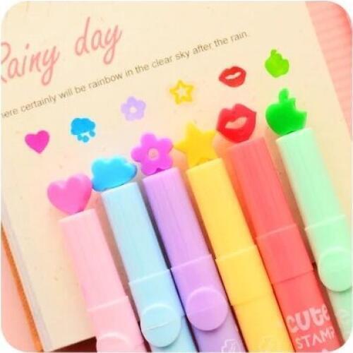 6Pcs Cute Candy Color Stamp Highlighters Pen Marking Pen Stationery Mirable
