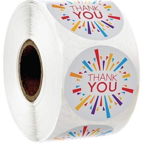 Thank You Label Sticker Kawaii Round Multi Color Fancy Design for Birthdays Weddings Giveaways Bridal Shower Business Shipping