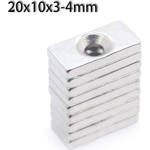 1/5/10/20/50/100 Pcs 20x10x3-4 Block NdFeB Neodymium Magnet N35 Super Powerful imanes Permanent Magnetic 20 x 10 x3 Hole 4