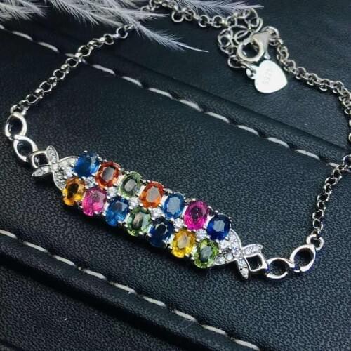 100% Natural And Real sapphire bangle Bracelet Solid S925 Sterling Silver For Women Color Gem Stone Rings Fine Jewelry