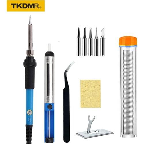 60W Adjustable Temperature Electric Soldering Irons Kit 220V 110V Ceramic Heating with 5PCS Tips Solder Welding Repair Tools