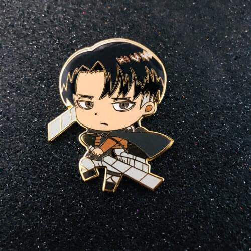 Levi Ackerman Enamel Pin Handsome Cartoons Double Knife Boy Captain Golden Metal Brooch Anime Fans Collectible Badge Jewelry