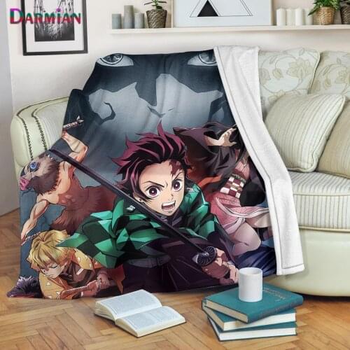 DARMIAN Demon Slayer Anime Printed Fleece Blanket Summer Sofa Nap Warm Portable Soft Quilt Home Bedbread Covers Mantas De Cama