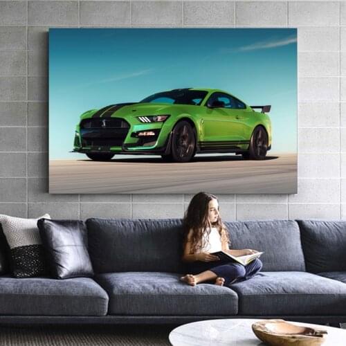 Ford Mustang Shelby GT500 Green Car Supercar Wall Decor Posters Canvas Print Art With DIY Framed Painting Room Decoration