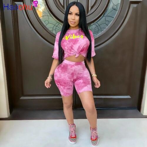 HAOOHU Summer o neck women set two pieces tops and shorts suit ladies casual sporty 2 pieces matching suit outfits