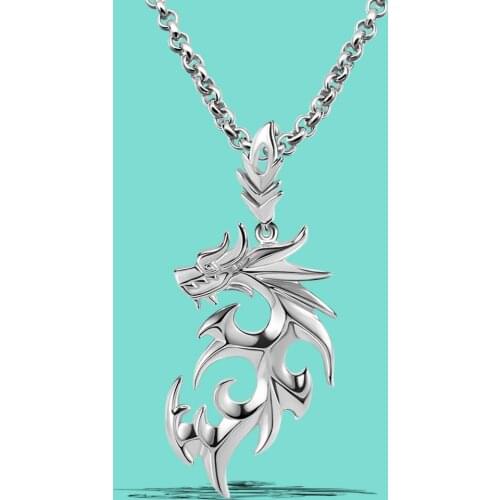-Classic Men Chinese Style Original 925 Silver Necklace Dragon Shape Pendant Silver Chopin Chain Fine Jewelry 18''-28'' Length