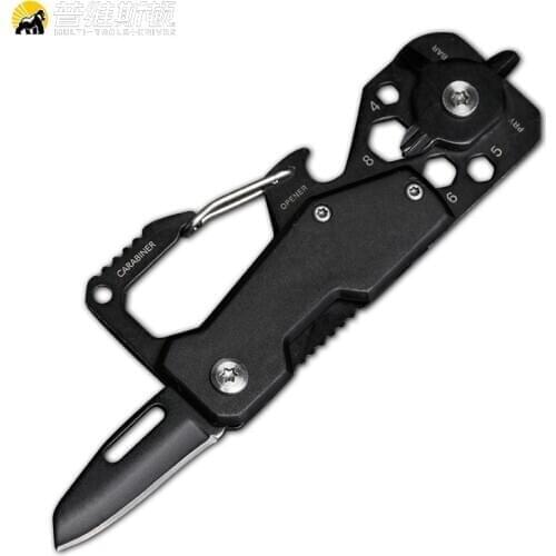 Multi Tool Keychain EDC Carabiner Bottle Opener OutdoorTactical Survival Tools Self Defense Bicycle Tool with Fold Camping Knife
