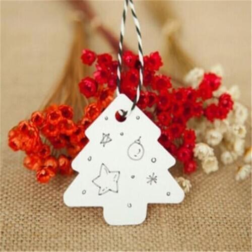 Fashion Popular Card Label 50pcs DIY Kraft Christmas Tree Shape Hang Tag Christmas Party Deco Paper Cards Gift Tag Craft Paper