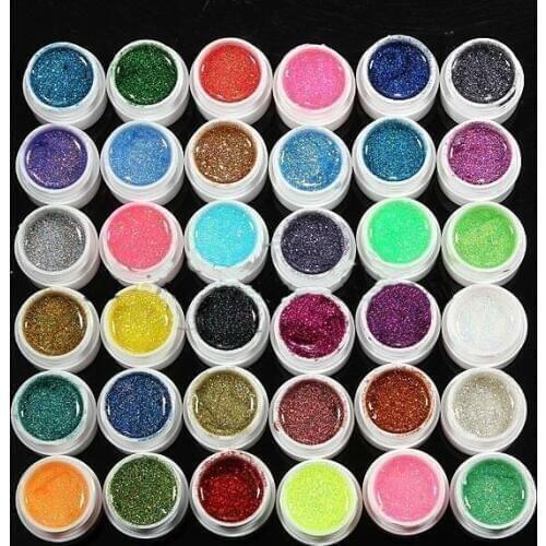 Fashion 36 mixed color Glitter UV Gel Builder Manicure nail art 8ml/pot Charming Nail Gel Polish