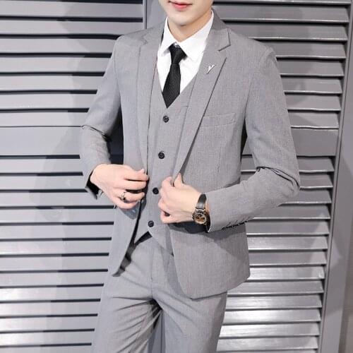 2021 Mens Business Formal Slim Fit Suit Youth Professional Work Suit Three Pieces