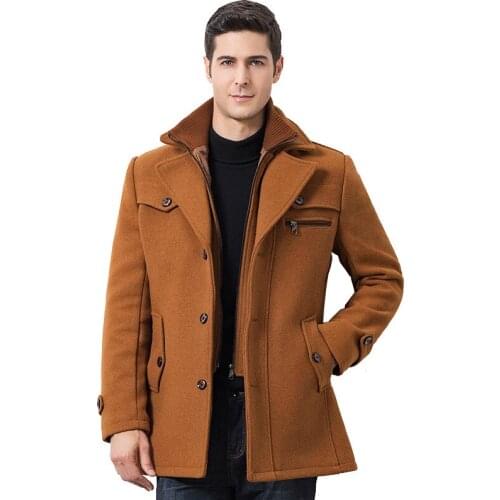Winter Mens Wool Blend Trench Coat Fashion Business Middle Aged Thicken Loose Windbreaker Overcoat Jacket Male Plus Size 5XL