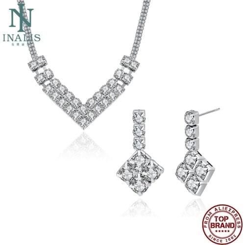 INALIS Wedding Series Women Necklace And Earrings Sets Inlaid romantic Full crystal Copper Jewelry Show Wife Fashion Jewelry