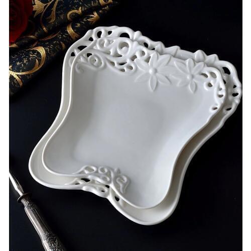 European Restoration Palace Plate Set Western European Art Hollow-out Ceramic Gourmet Plate Whit