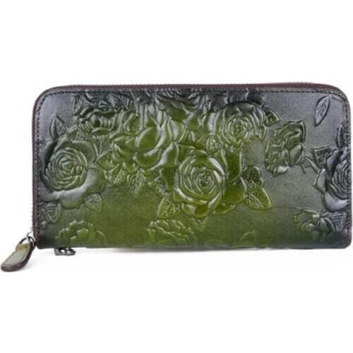 2020 New Real Cowhide Retro Style Iong Womens wallet high quality fashion multi-card position leather bill clip zipper bag