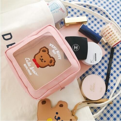 Bentoy Milkjoy New Korea Fashion Bear Cosmetic Cases Cute Girls Waterproof Makeup Bag Women Travel Wash Bag Home Storage Case