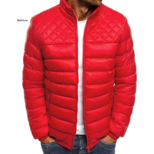 Autumn Jacket Men Argyle Pattern Parka Coat Bubble Jacket Men Fall Casual Coat Fashion Slim Fit Coat Cotton Padded Jacket