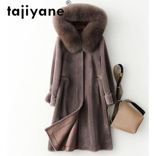 Tajiyane Women Coats and Jackets Winter Woman 100%wool Real Fur Coat Natural Fox Fur Collar Hooded Parkas Mujeres Abrigos TN618