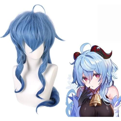 Genshin Impact Ganyu Anime Game Cosplay Wig 65cm Long Blue Gradient Tail Gradient Halloween COS Role Play Wig Youth Fake Hair