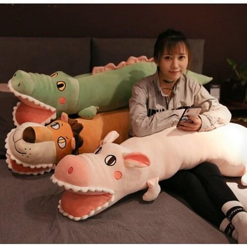 100-140cm Cute Animal Plush Toys New Stuffed Pillow Soft Big Mouth Lion Pig Alligator Dolls Cushion Baby Kids Birthday Gift