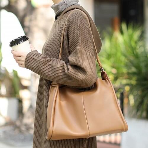 Korean Style Simple Large-Capacity Shoulder Bag For Women Casual Soft PU Leather Handbag Retro Fashion Lady Tote Bags