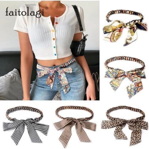 Colorful Silk Scarf Long Belt for Women Wide Weave Ribbon Rope Ladies Dress Waist Belt Wild Female Jeans Belt