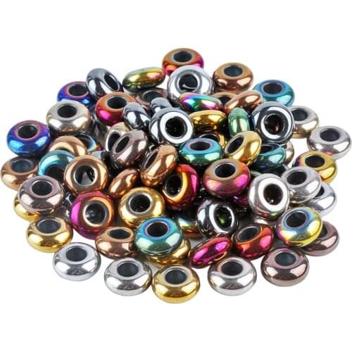 TUMBEELLUWA 1Lot (50Pc) Multicolor Polished Hematite Stone Big Hole Loose Beads Fit European Bracelet