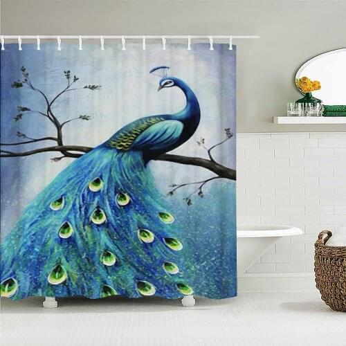 Beautiful Peacock Parrot Flowers Valentines Day Art Shower Curtain Waterproof Bathroom Decoration Home Furnishing