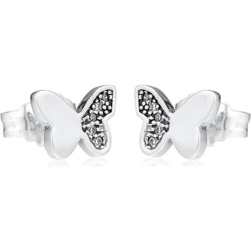 Butterfly Stud Earrings 100% 925 Sterling Silver Fine Jewelry For Women Free Shipping