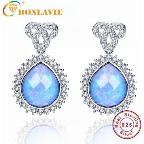 BONLAVIE 925 Sterling Silver 10*12mm Drop-shaped Opal Eternal Knot Earrings Inlaid with Zircon Women Earrings