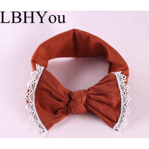 1pcs Knot Bows Lace Trim Nylon Headbands,Fashion Baby Girls Stretchy Handtie Wide Nylon Hairbands,Infants Toddler Hair Accessory