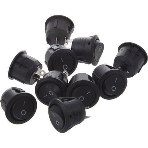 10Pcs AC 6A 10A 250V On Off Snap in SPST Round Boat Rocker Switch Black