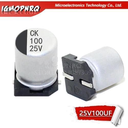 10PCS Electrolytic capacitor 25V100UF 6.3*7.7mm SMD aluminum electrolytic capacitor 100uf 25v