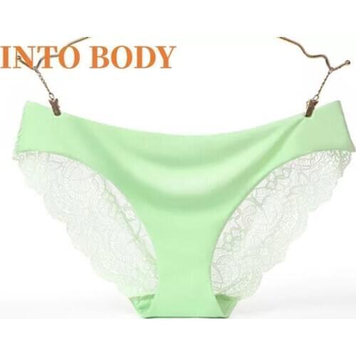 INTO BODY 2pcs/Ladies Lace Panties Sexy Ice Silk Underwear Thong Girls Seamless Pants Underwear Transparent Underwear Panties