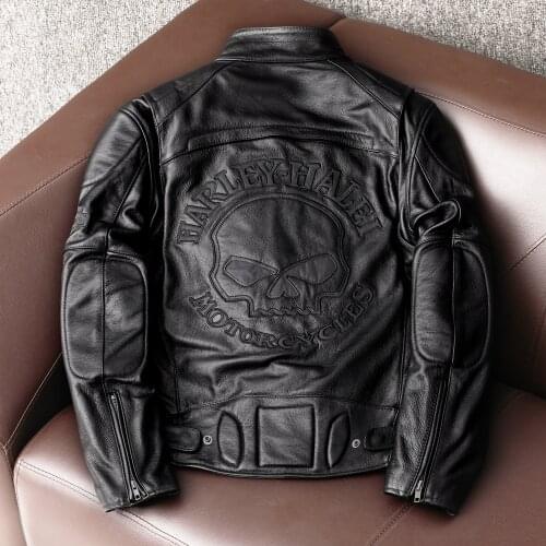 2021 Classic Spring Genuine Leather Jacket Men Embroidered Skull Casual Motorcycle Jacket Chaquetas Hombre Clothes Free Shipping