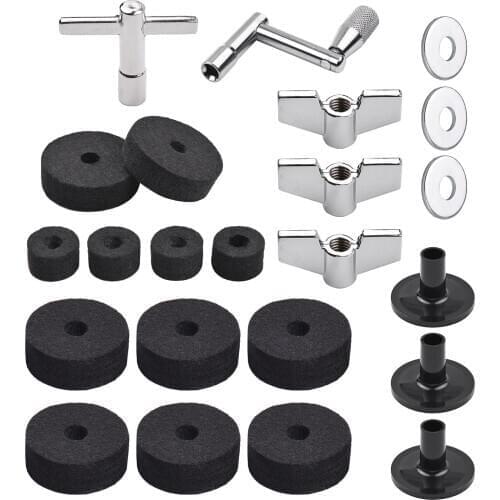 23pcs Cymbal Replacement Accessories Drum Parts with Cymbal Stand Felts Drum Cymbal Felt Pads Include Wing Nuts Washers ect