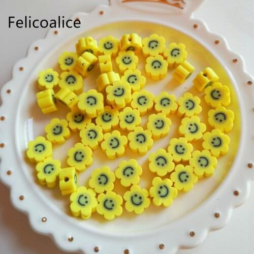 20pcs Smiley Face Polymer Clay Flower Shape Spacer Beads For DIY Handmade Jewelry Craft Accessories 10mm