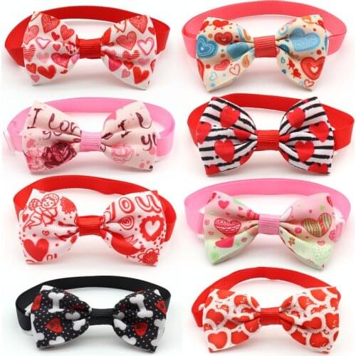 50/100 Pcs Dogs Pets Accessories For Small Medium Dog Bowties Valentines Day Love Patterns Cat Dog Bow Tie Necktie Pet Supplies