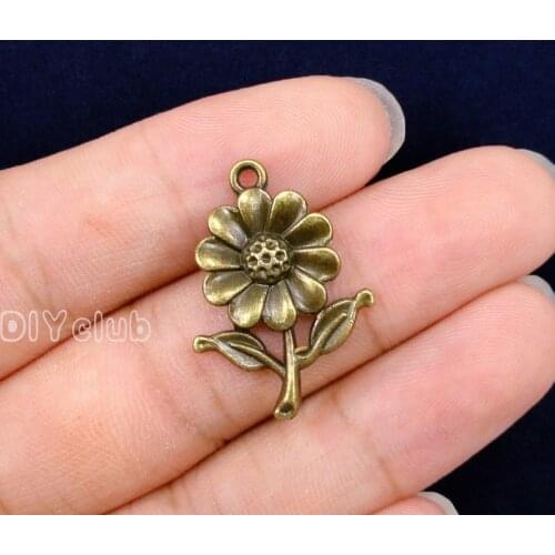 50pcs-Antique Bronze Flower Rose Charms Pendant 27x19mm