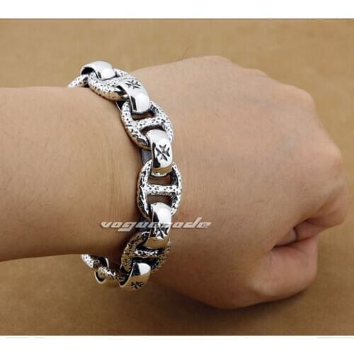 Punk Fashion Skull Chain Clasp Solid 925 Sterling Silver Cool Mens Biker Huge Heavy LO Type Bracelet 8W006 -- 8.5"~12.1"