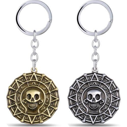 Mengtuyi Movie Pirates of the Caribbean Keyring 3 Colors Skeleton Gift Chaveiro Keychain Round Pendants Trinket