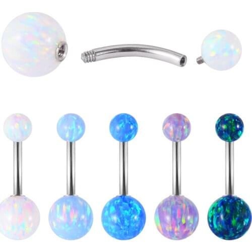 CHUANCI 1 PC Round Fire Opal Stone Inner Thread Belly Button Ring Navel Piercing New Body Piercing Jewelry 14G