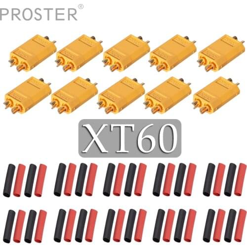 Proster 10 Pair XT60 Male Female High-temp Nylon Bullet Connectors Power Plugs 60A with 40 Pcs Heat Shrink Tubing for Vehicles