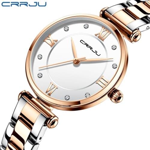 CRRJU Fashion Rose gold Women Watches High Quality Ultra thin Quartz Watch Woman Elegant Dress Ladies Watch Montre Femme