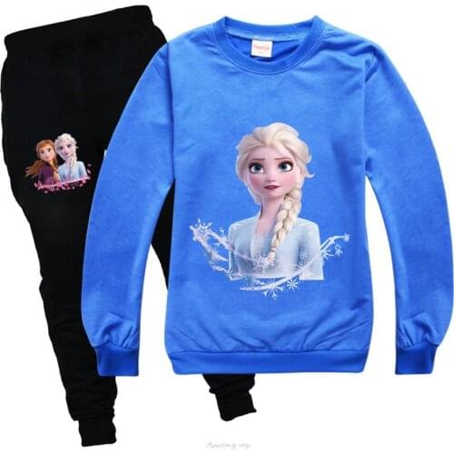 Disney Children Tracksuit Kids Clothing Sets Baby Girls Fashion Sports Suits Hoodies Sweatshirts+Pants 2 Pcs Frozen Elsa Clothes