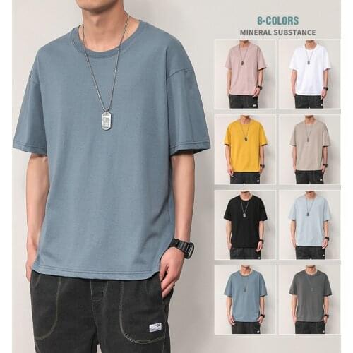 Legible 2021 Summer O-Neck T-Shirts Men Solid Streetwear Mens Loose Casual Short Sleeve Tops Tees Male T Shirts Men