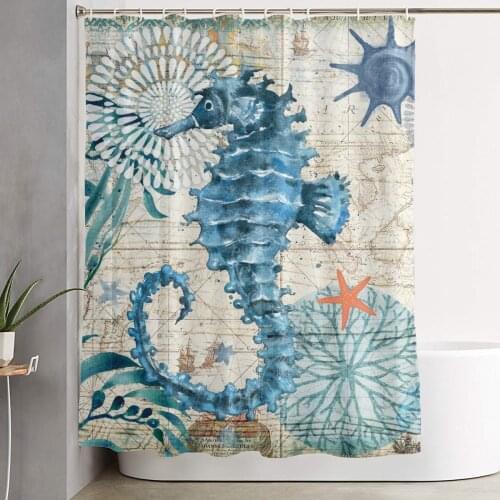 Hippocampus 3D Print Nordic Style Shower Curtain Set Hook Home Decoration Bathroom Waterproof Customized Dropshipping Polyester