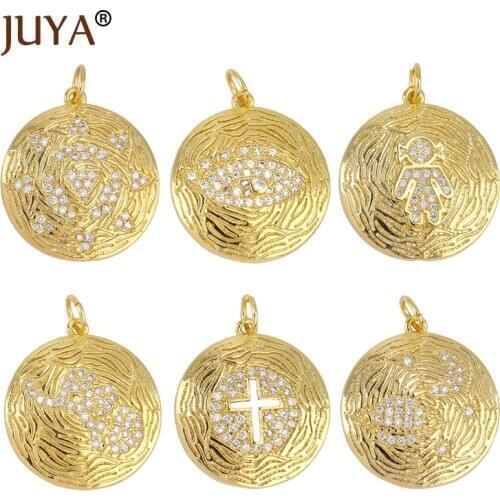 JUYA Retro Copper Round Pendant Charm Cubic Zirconia Evil Eye Charms Components for DIY Jewelry Making Accessories Supplies