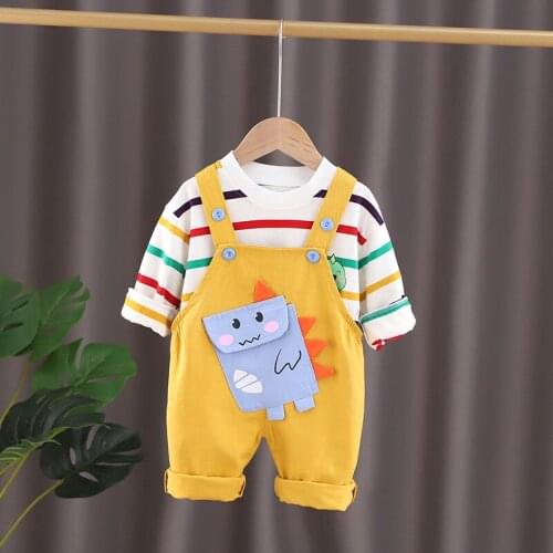 Baby Boys Clothing Set Spring and Autumn Long Sleeve Cotton Striped Coat + Overalls 1-5Y Toddler Cute Infant Outfit Casual Wear